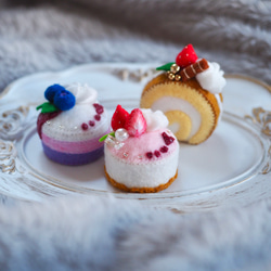 ハートのソース＆生クリームのフェルトケーキ 3個セット おもちゃ