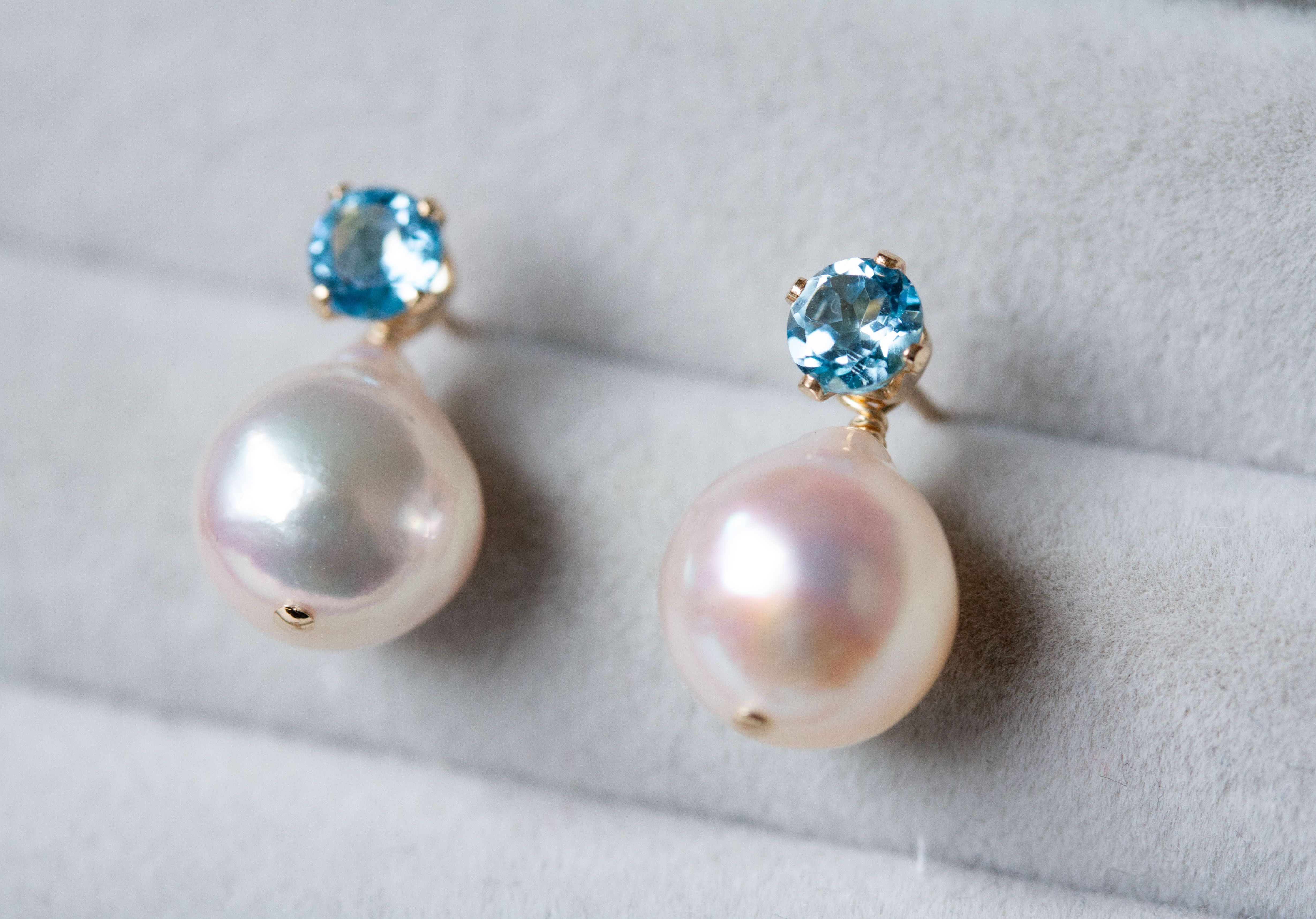 【選べる誕生石】あこや真珠 バロックパールと誕生石のスタッドピアス 14Kgf