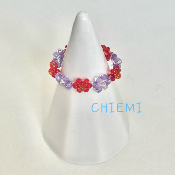 ビーズリング(No.17) ビーズ リング 指輪 かわいい お花 花モチーフ 花 