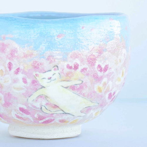 2025年 新春◇楽焼〚夢見る猫〛抹茶碗◇ 茶道具 季節茶碗 楽入印