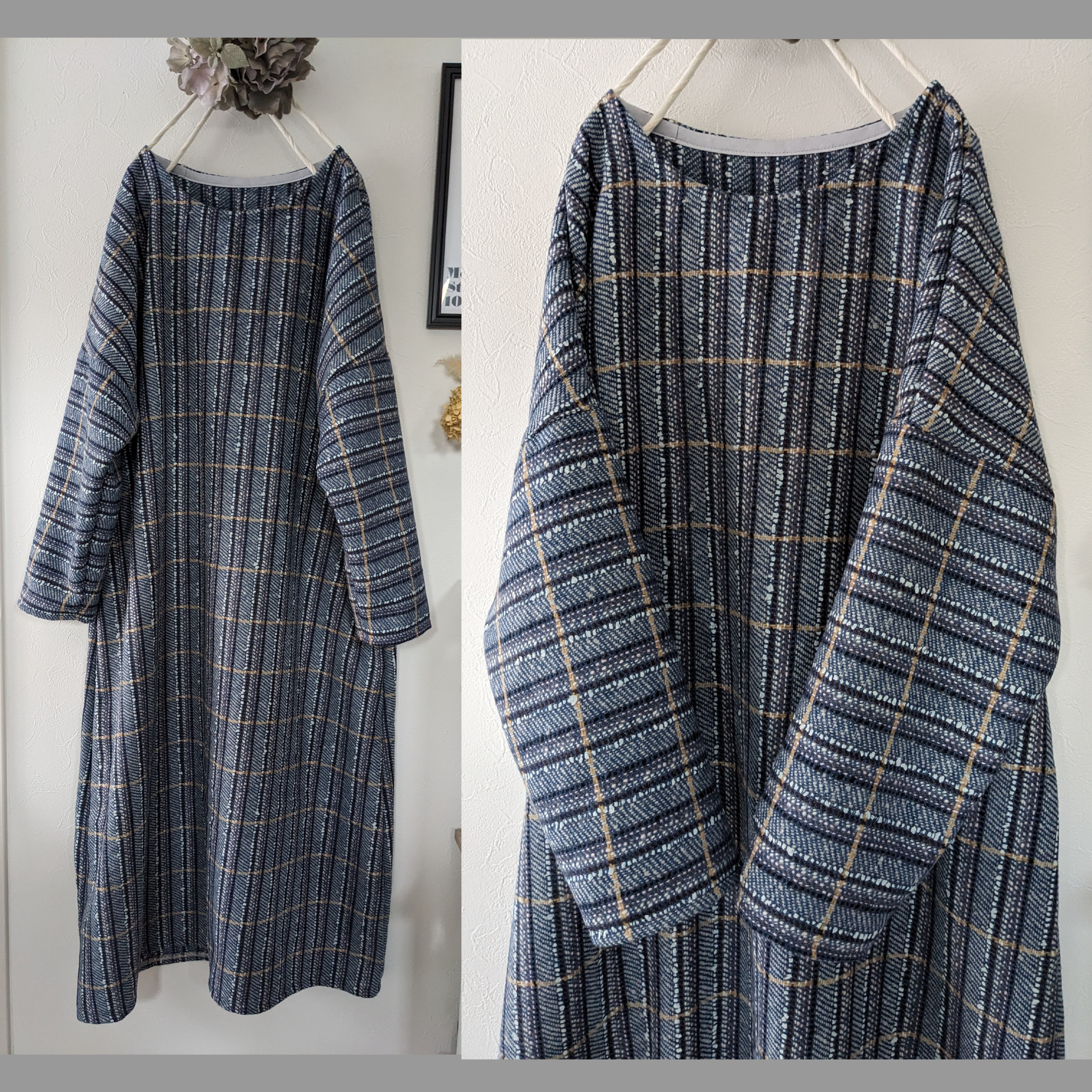 ルネ♡ウールツイードワンピース ♥ネップツイードウール♥ネービーブルーワンピース♥冬 ワンピース