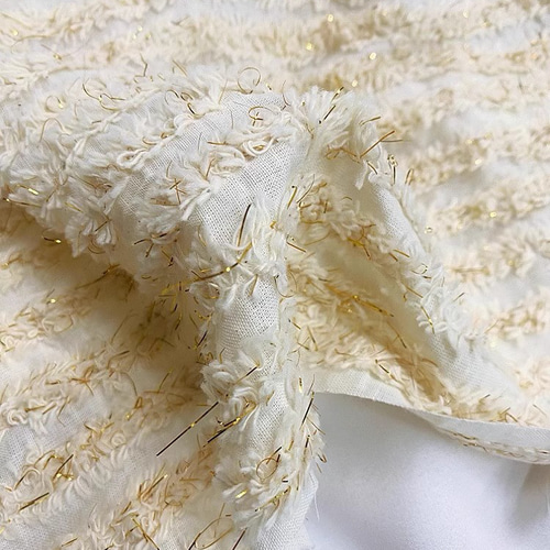 上品 綿麻100％ 刺繍生地 フリンジ花柄 ジャガード織り生地 ☆生地幅約