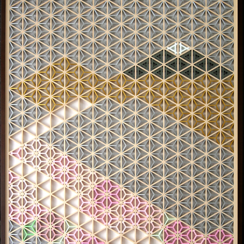 組子アートパネル 【山河の春】 大型版【H100 * W75 cm 】和風