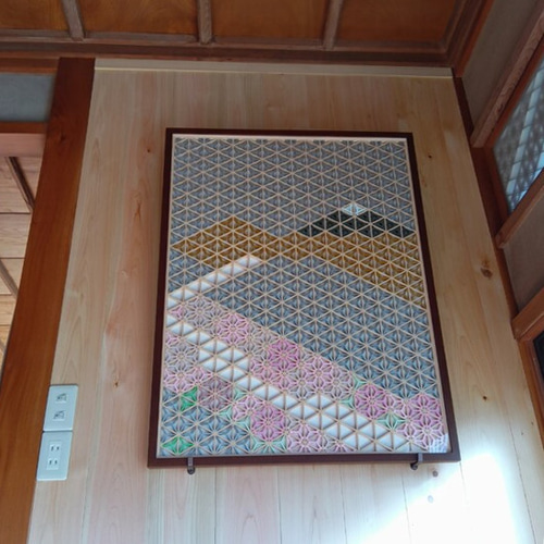 組子アートパネル 【山河の春】 大型版【H100 * W75 cm 】和風