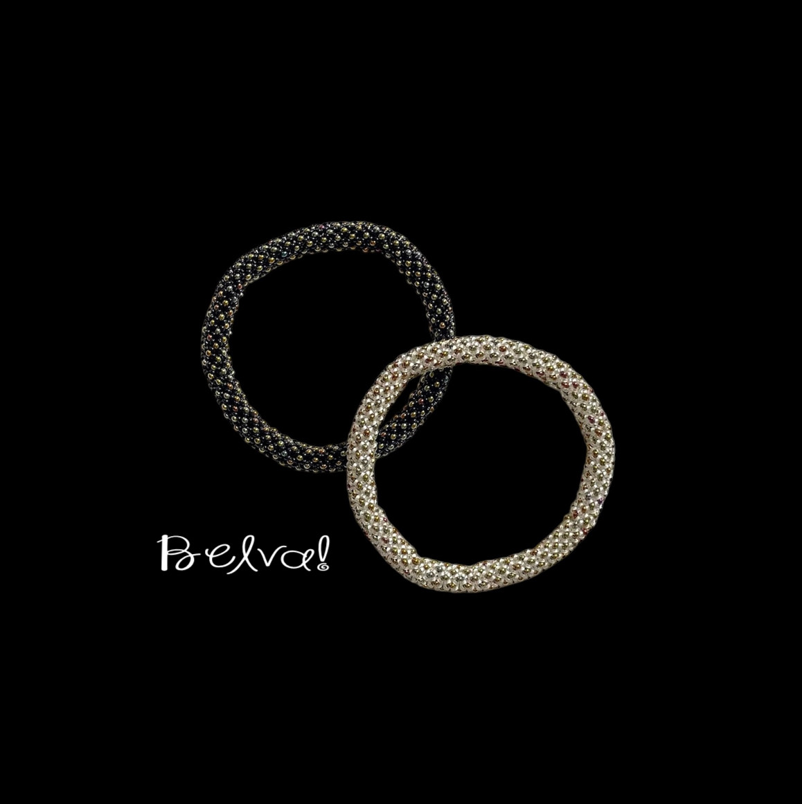 シェニールスティッチのバングル　ブラック/ホワイト