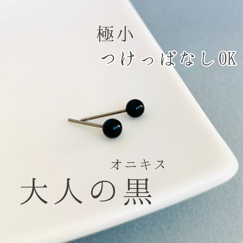 つけっぱなし＊極小天然石オニキスピアス 黒 ブラック ピアス