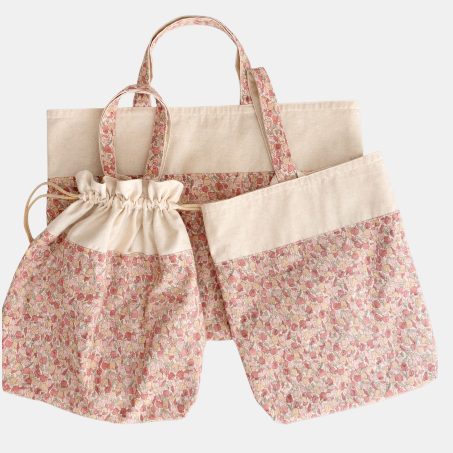 チューリップの入園入学3点セット　レッスンバック　お着替え袋　シューズ袋　ピンク　女の子　サイズ変更　オーダー