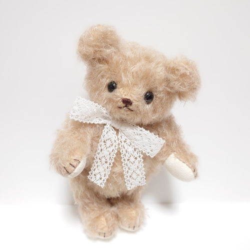 ベージュのリボン付きモヘアのテディベア 専用ページ*【再製作】ライトベージュモヘア テディベア ぬいぐるみ