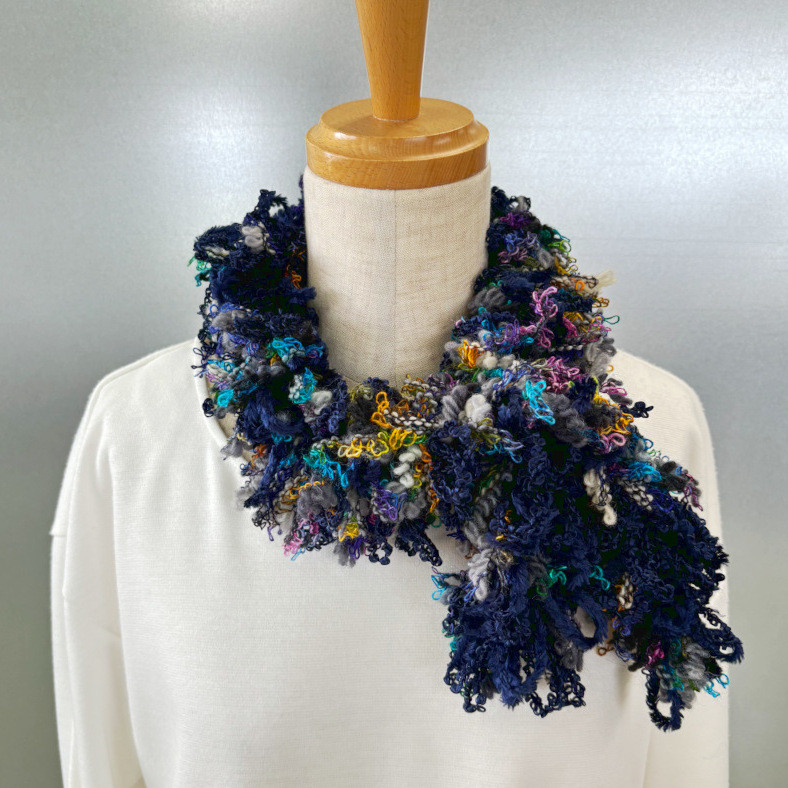 ショートマフラー ウール混 パーティーカラー 全2色 日本製