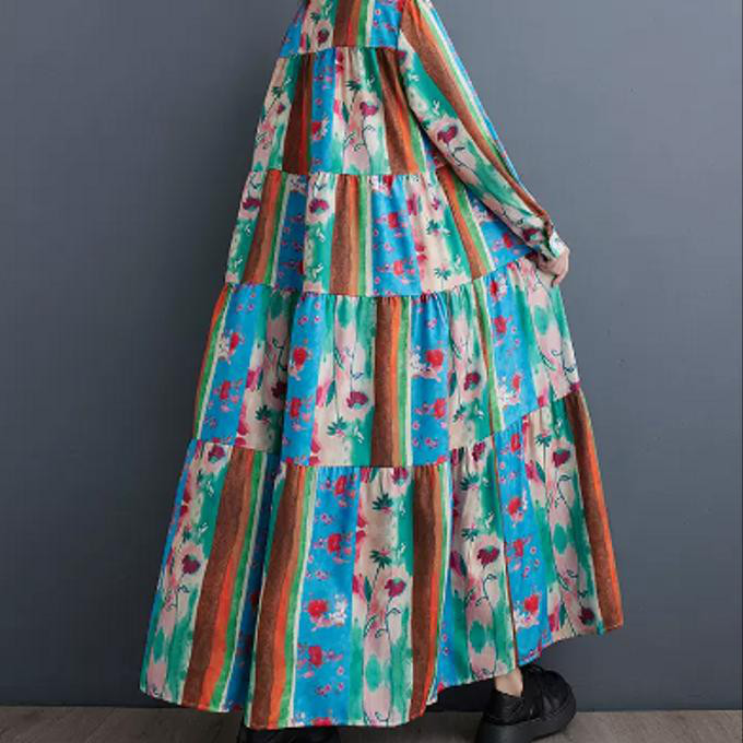 新しい ゆったり プリント レトロ ワンピース