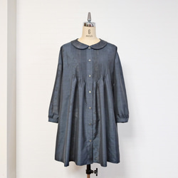 着物リメイク 大島紬から後ろボタンのピンタックワンピース(L) 着物リメイク 大島紬(7マルキ)から後ろボタンのピンタック