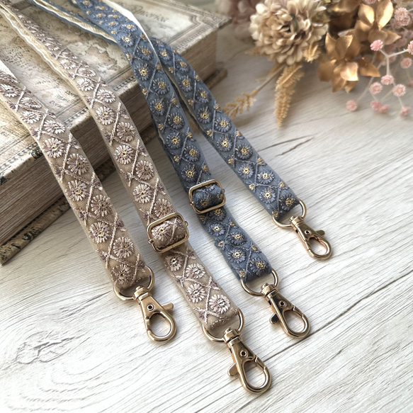 インド刺繍リボン　ショルダー ストラップホルダー付き インド刺繍リボンショルダーストラップ