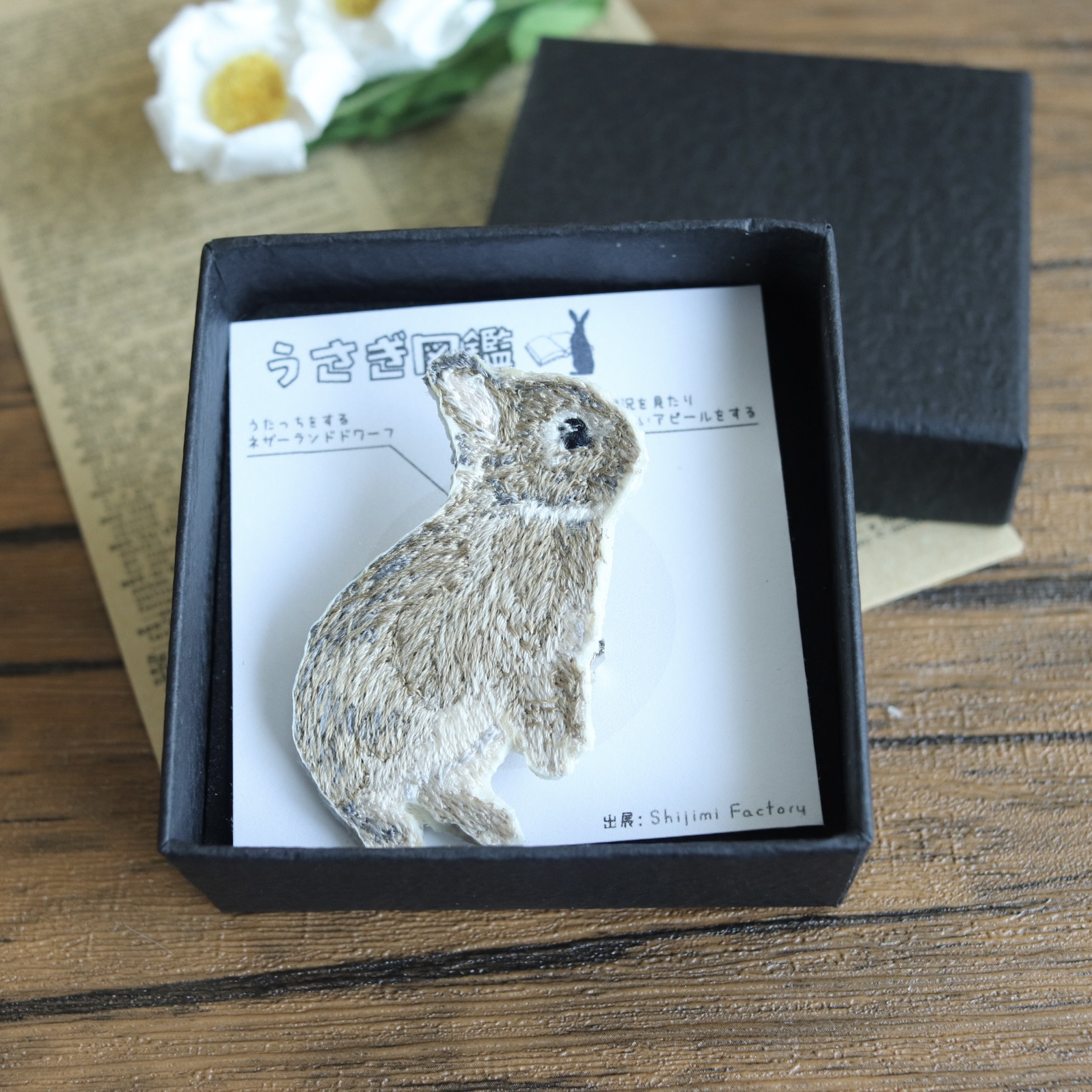 うさぎ図鑑】うたっちするネザーランドドワーフ／刺繍ブローチ
