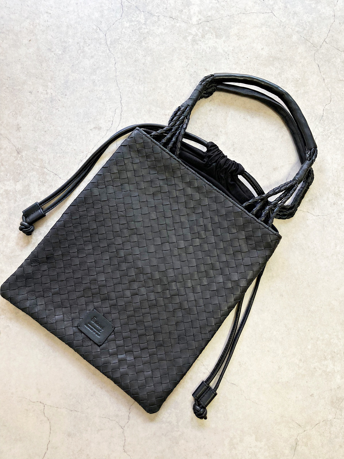 【Swaraj】手編みメッシュレザーTOTE(手編み)SHEEPレザー / BLACK