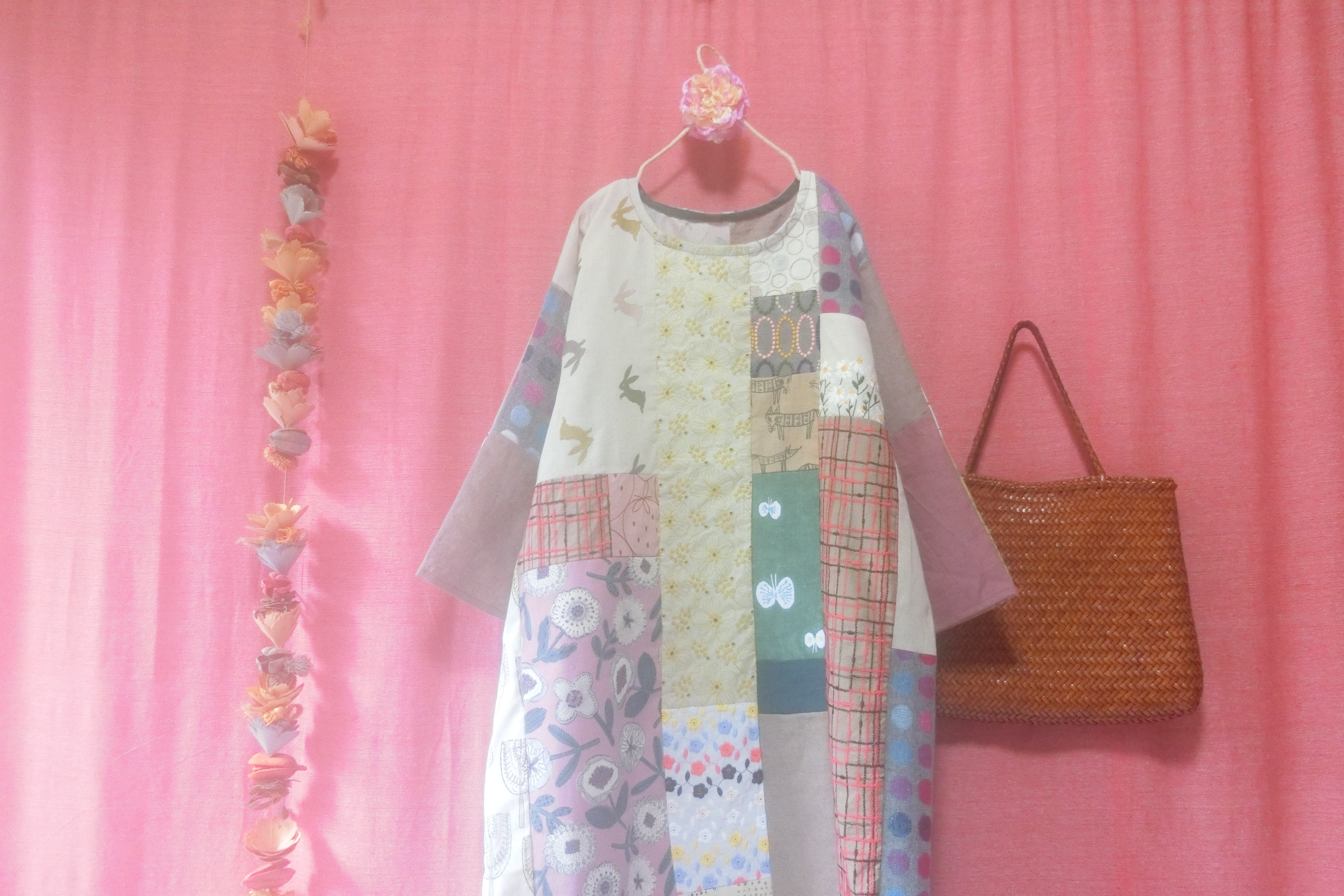 刺繍パッチワーク ワンピース pink【ミナペルホネン】 ワンピース
