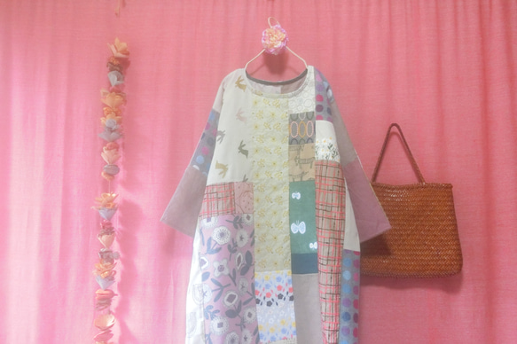 刺繍パッチワーク ワンピース pink【ミナペルホネン】 ワンピース