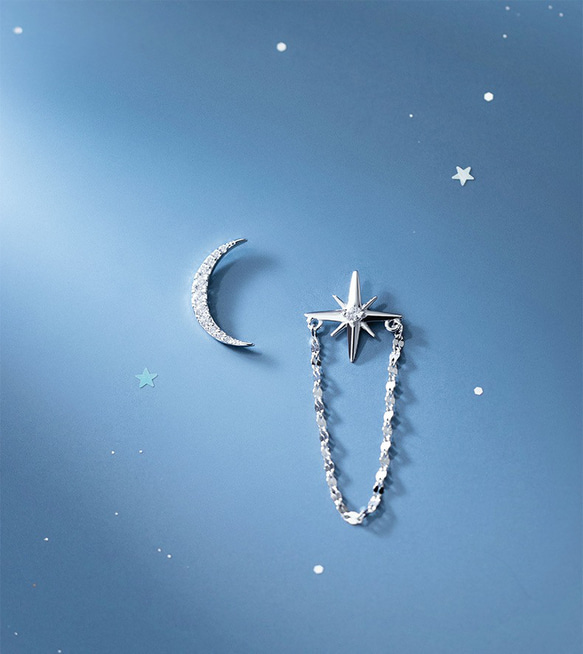 星と月モチーフのシルバーピアス 月モチーフ シルバーピアス 両耳セット FSE901 - Free Style