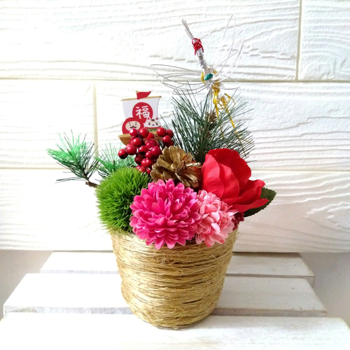 お正月フラワーアレンジ♡フラワーアレンジメント♡造花アレンジ Beginners] Master the basics of creating easy-to-understand New