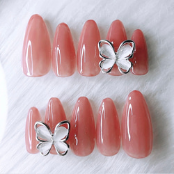 【オーダー】ネイルチップハートリボンワンホン推しネイルニュアンスno.64 オーダー】ネイルチップハートリボンワンホン推しネイル