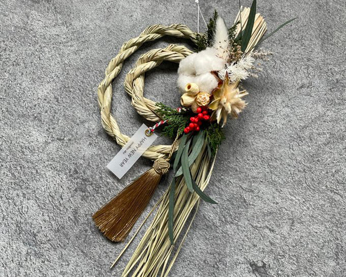 2025 お正月 しめ縄飾り ナチュラル コットンフラワー しめ縄