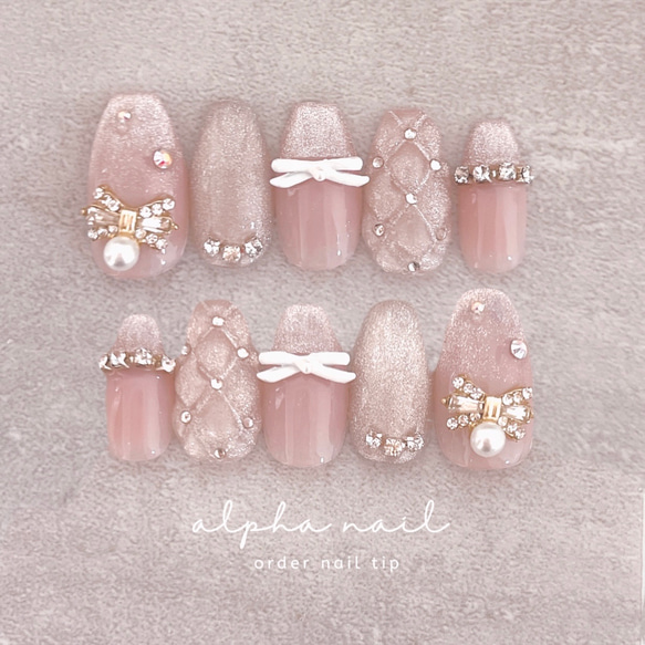 ピンク マグネットリボンネイルチップ ネイルチップ（つけ爪） alpha