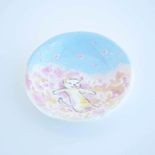 2025年 新春◇楽焼〚夢見る猫〛豆皿◇ 茶道具 取り皿 小物トレイ 楽入