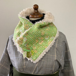 ミニマフラー ヴィンテージサリーキルトｘファー 　飾りピン付き 2枚目の画像