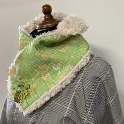 ミニマフラー ヴィンテージサリーキルトｘファー 　飾りピン付き 1枚目の画像