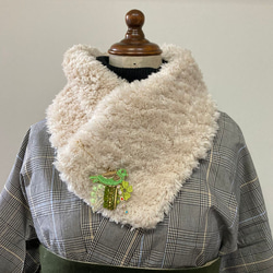 ミニマフラー ヴィンテージサリーキルトｘファー 　飾りピン付き 8枚目の画像