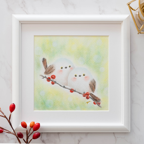 原画】「雪の妖精シマエナガ」 パステルアート 鳥 冬 しまえなが