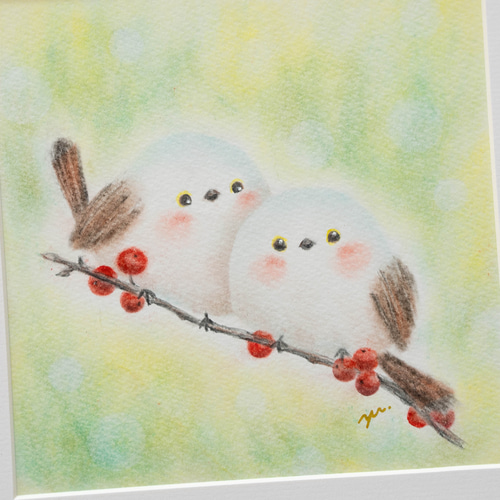 原画】「雪の妖精シマエナガ」 パステルアート 鳥 冬 しまえなが