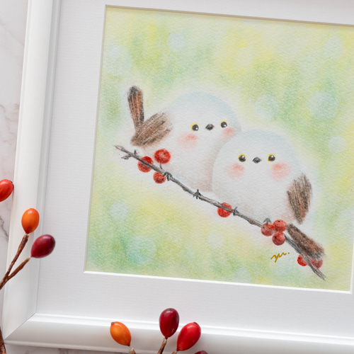 油絵 絵画 ミニ絵画 【冬のシマエナガ】 油絵 油彩 油彩画 絵 絵画 ミニ絵画 【冬のシマエナガ】 絵画
