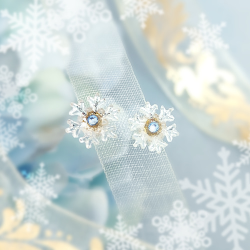 イヤークリップ花 雪 結晶 繊細 片耳用 退