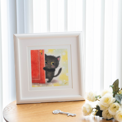 原画】「はじめまして黒猫ちゃん」 パステルアート 動物 ねこ