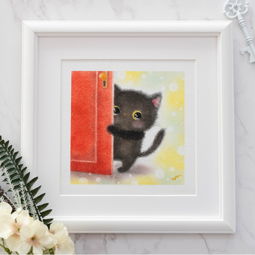 原画】「はじめまして黒猫ちゃん」 パステルアート 動物 ねこ