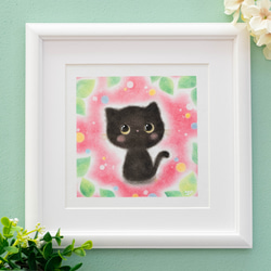原画・フレーム付き】「おすましな黒猫ちゃん」 パステルアート 動物