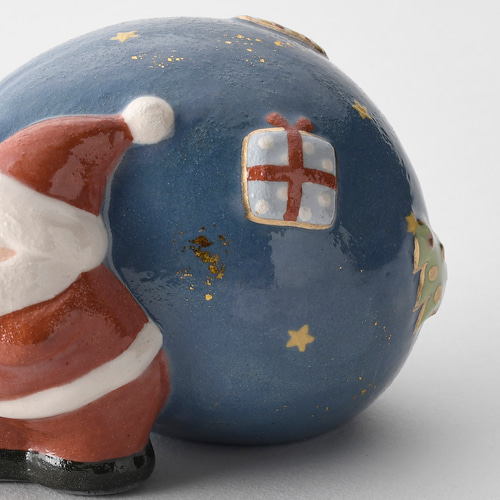 ☆2025クリスマス☆ 新作 楽焼〚袋サンタ〛置物 プレゼント