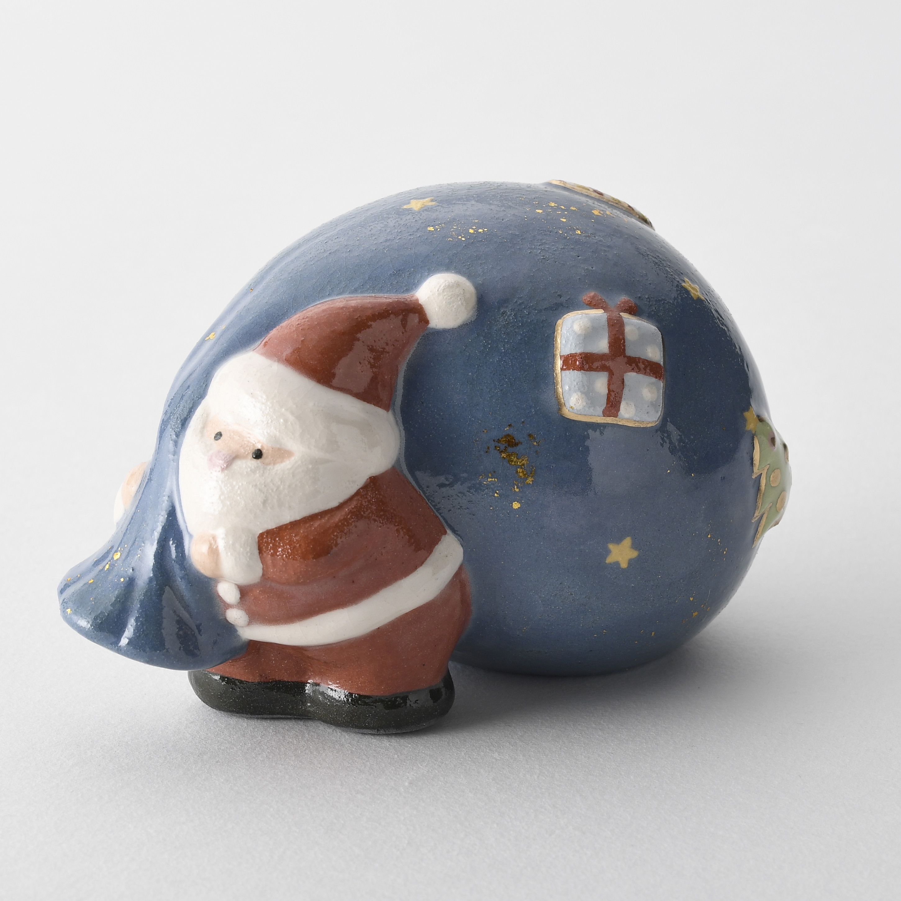 ☆2025クリスマス☆ 新作 楽焼〚袋サンタ〛置物　プレゼント　オーナメント