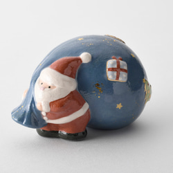 ☆2025クリスマス☆ 新作 楽焼〚袋サンタ〛置物 プレゼント