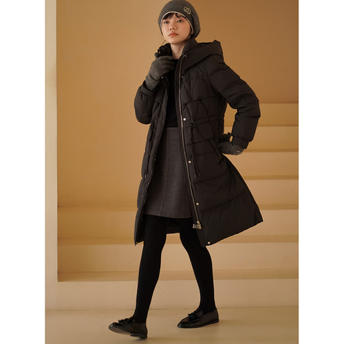 フード付きロングダウンコート ロングコート ダウンコート ブラック M