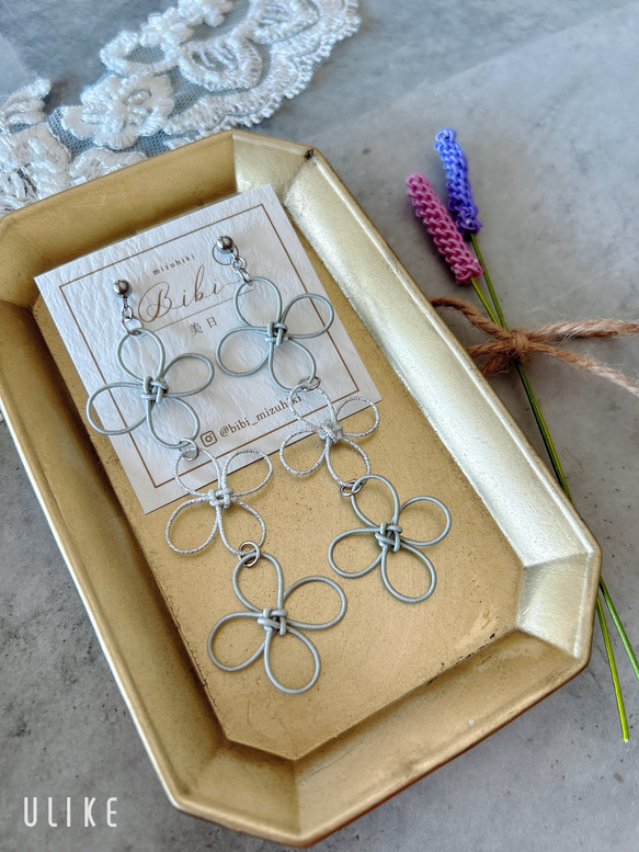 四つ葉のクローバー 水引ピアス/イヤリング ピアス（スタッド・一粒