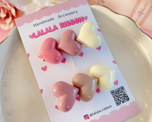 3連ハート mini ヘアクリップ❤︎ ガーリー ハンドメイド アクセサリー 