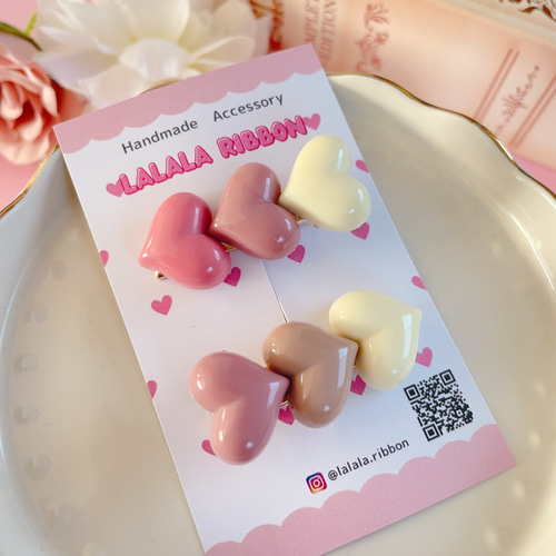 3連ハート mini ヘアクリップ❤︎ ガーリー ハンドメイド アクセサリー 