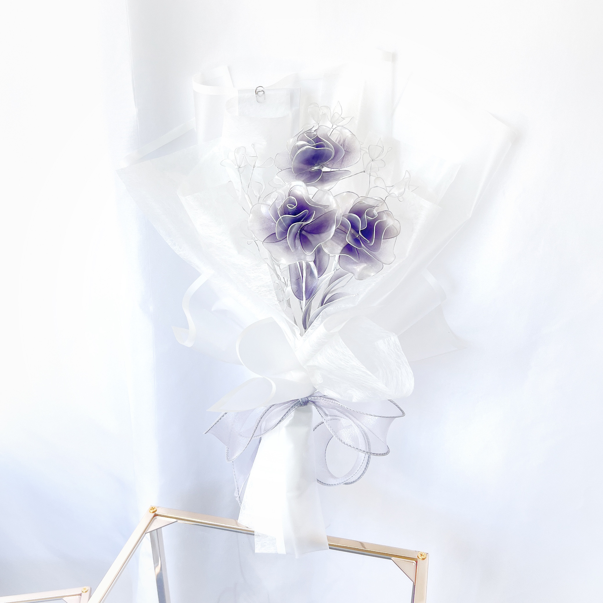 【お得なブーケ】薔薇とかすみ草のブーケ（パープルグラデ/パール）6本セット　b2035