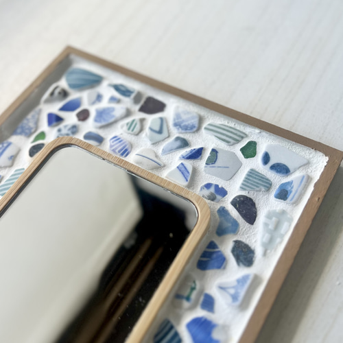 癒しの青 陶片のモザイクタイルミラー ドレッサー・ミラー・鏡台 FLOW