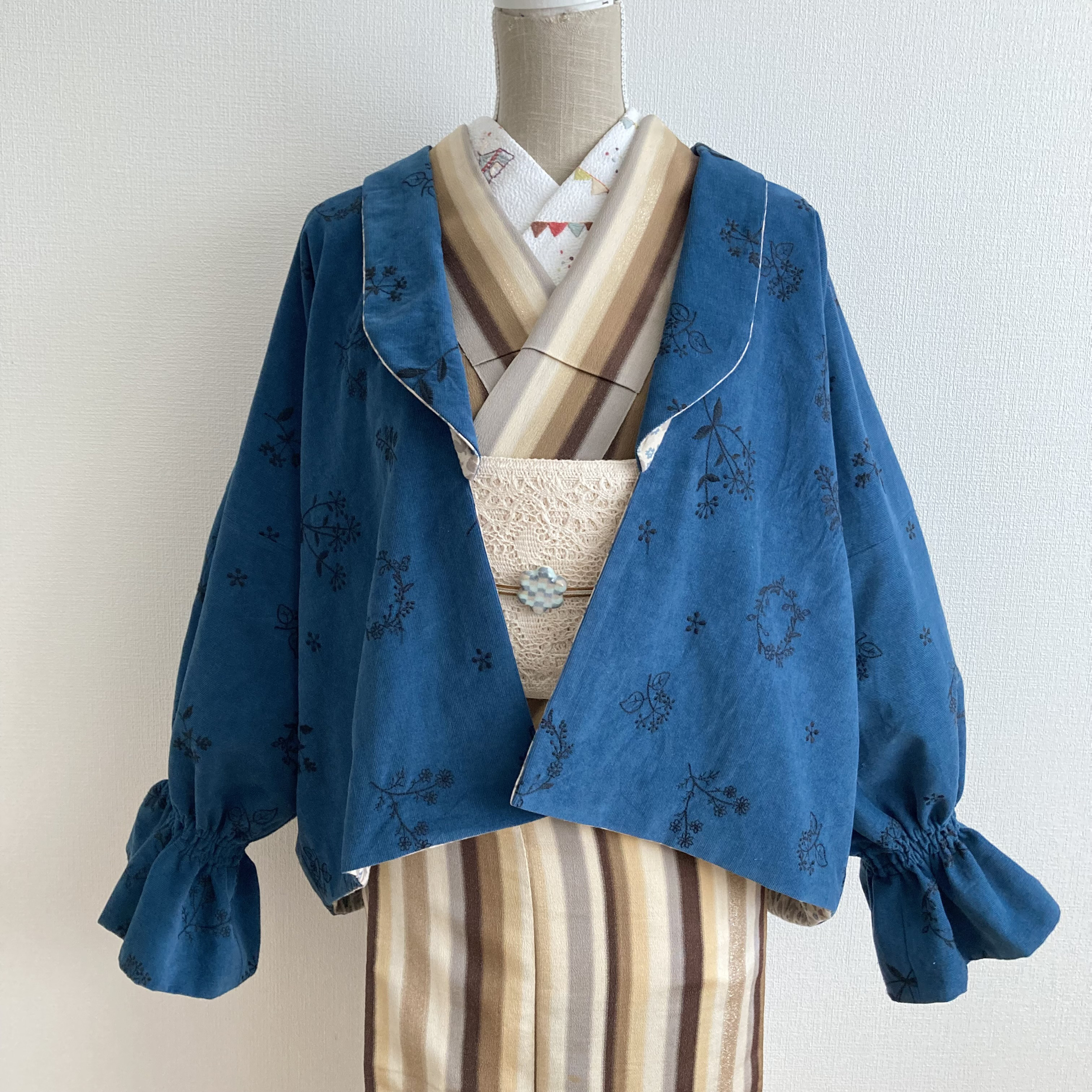 ピエロ袖羽織コート(刺繍ブルー)