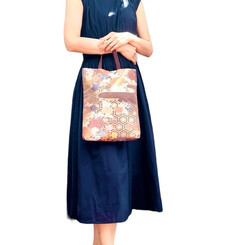 A4ファイルが入る帯をリメイクしたトートバッグ 鞄 和鞄 和バッグ 和柄