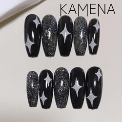 ネイルチップ グリッターネイル ワンホンネイル 韓国ネイル ブラック