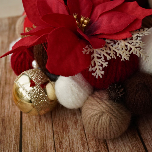 クリスマスリース ニットリース(赤)毛糸玉リース リース git3