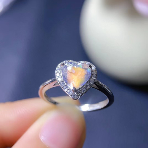 天然レンボームーンストーンハート指輪リング 指輪・リング Fun Fun